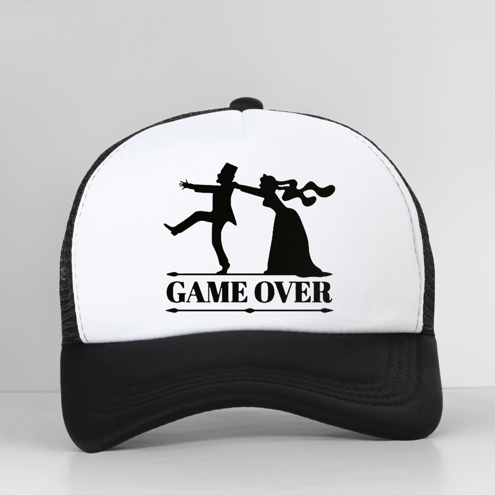 Trucker Cap Mesh - ゲームオーバー花嫁新郎独身者パーティー野球帽カジュアル面白い男性夏通気性メッシュトラック運転手お父さん帽子キャスケット