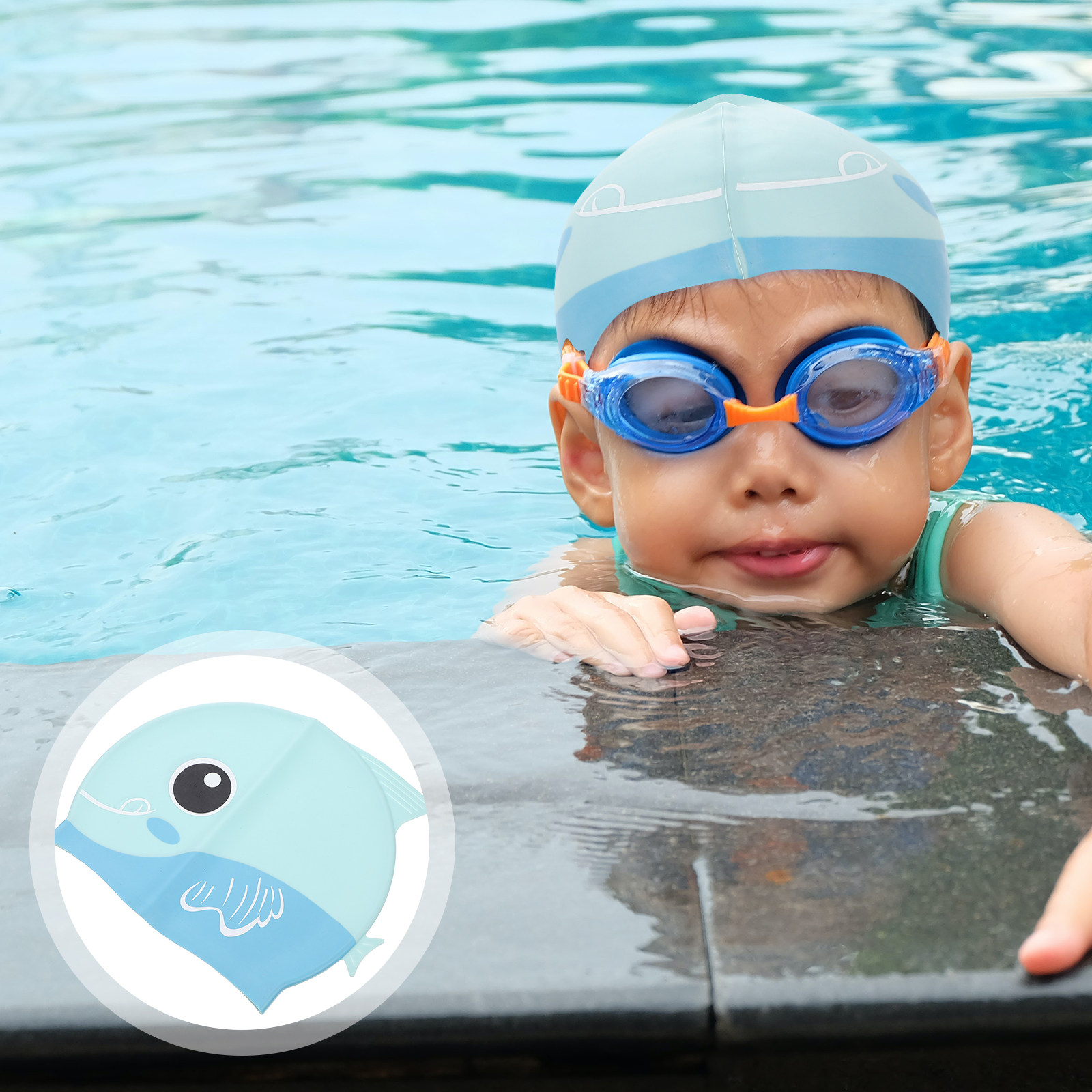Swim Hat Silicone - 子供用シリコン製スイムキャップ。つばが長く、防水性があり、軽量で柔軟性があり、髪を保護するスイミングハット。