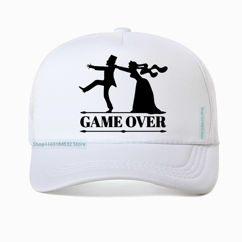 ゲームオーバー花嫁新郎独身者パーティー野球帽カジュアル面白い - Trucker Cap Mesh のレビューと価格