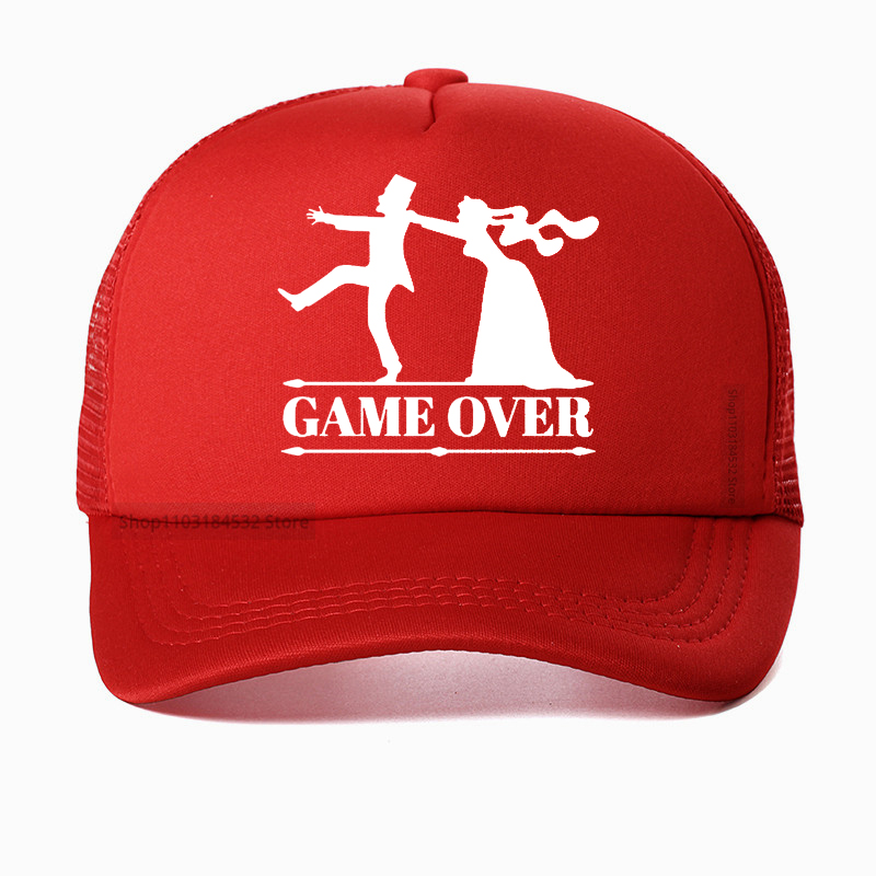 ゲームオーバー花嫁新郎独身者パーティー野球帽カジュアル面白い - Trucker Cap Mesh のレビューと価格
