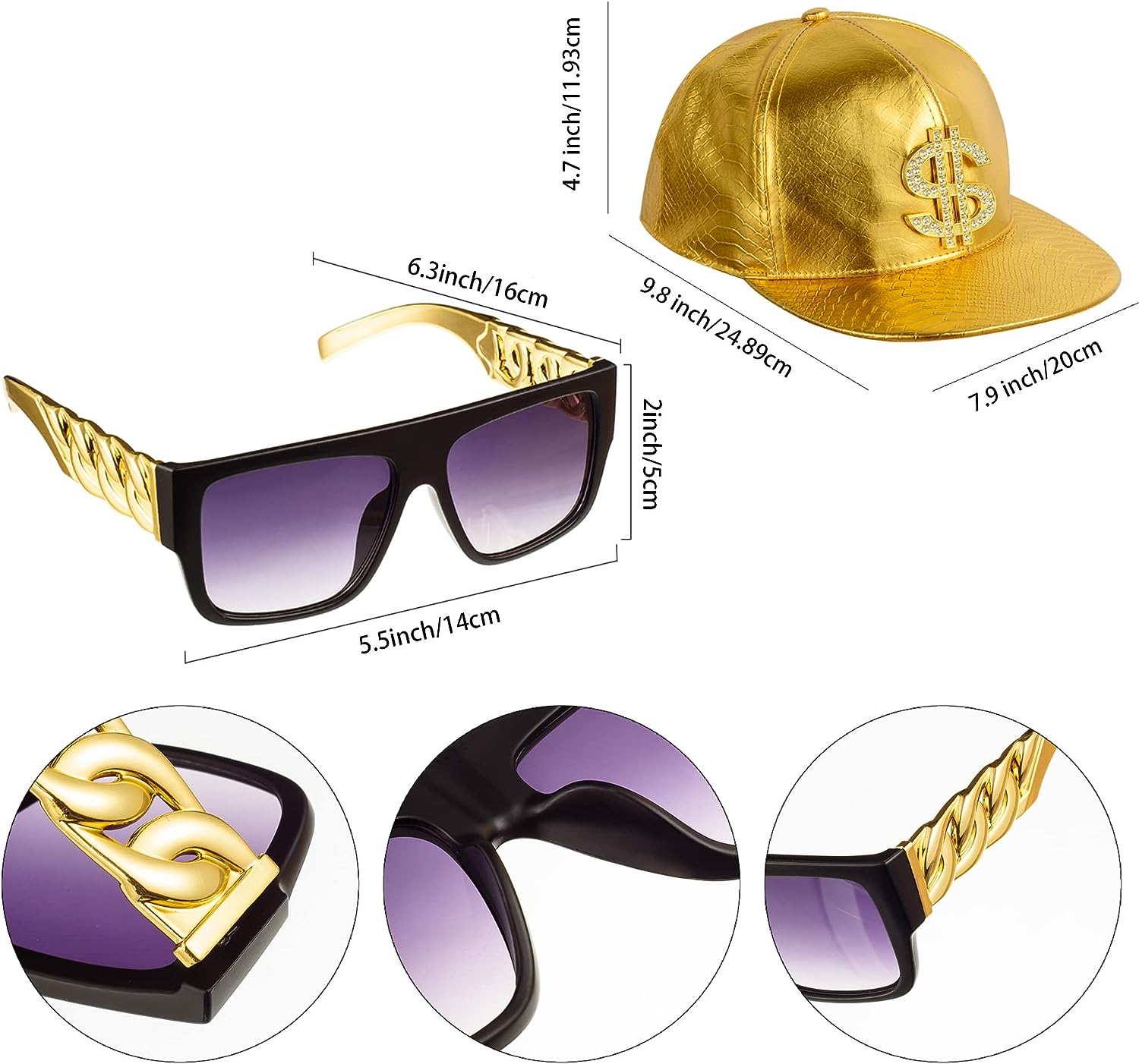 Pesenar-ヒップホップコスチュームキット,金メッキの金 - Snapback Hat Flat のレビューと価格